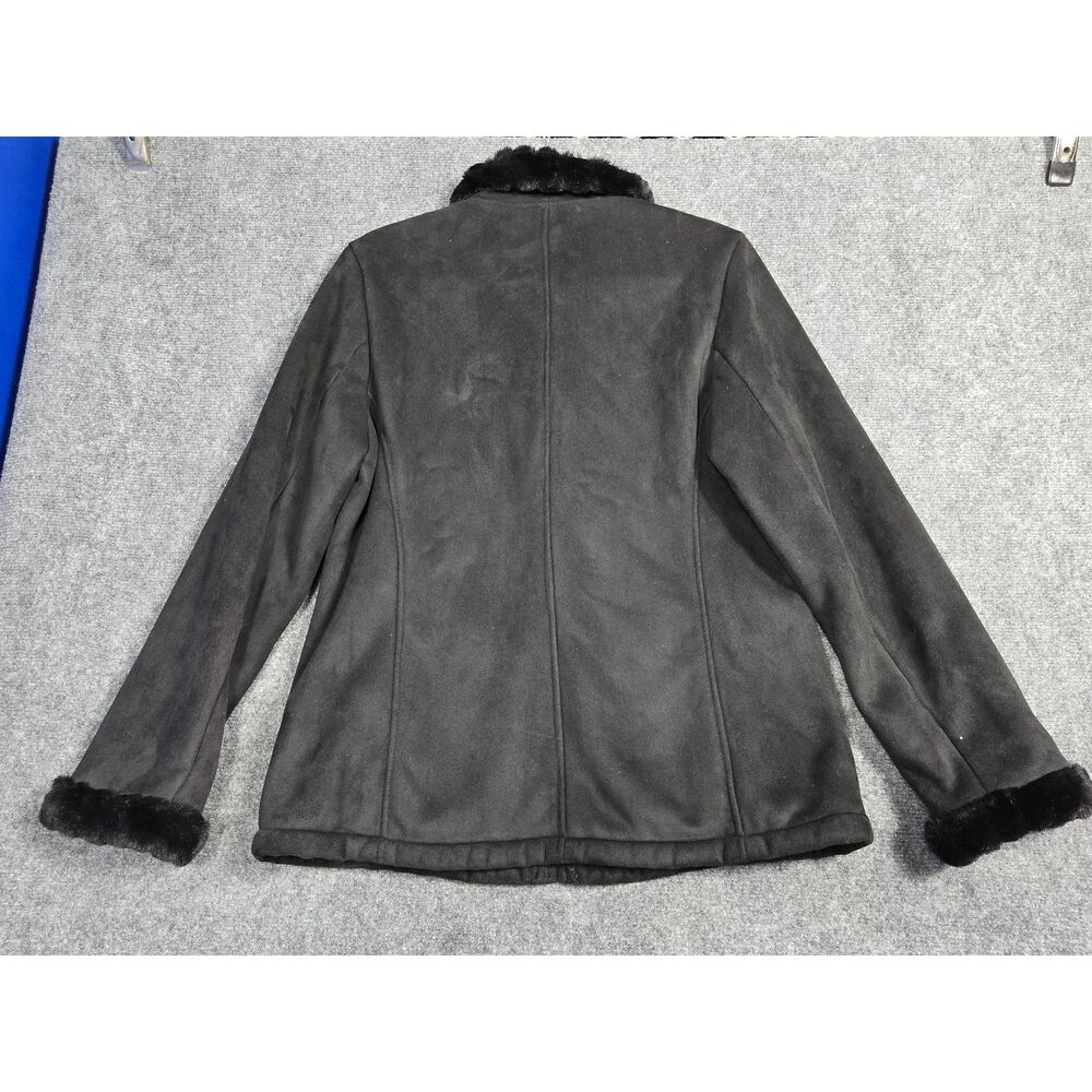 Croft & Barrow Jacket Womens Medium Black Faux Fur Lined Microfiber Zip Coat - Picture 3 of 10